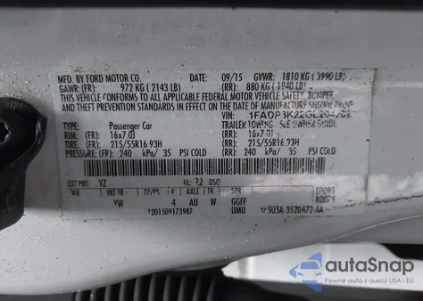 2016 Ford Focus Se из США, поврежденный, VIN 1FADP3K22GL204262